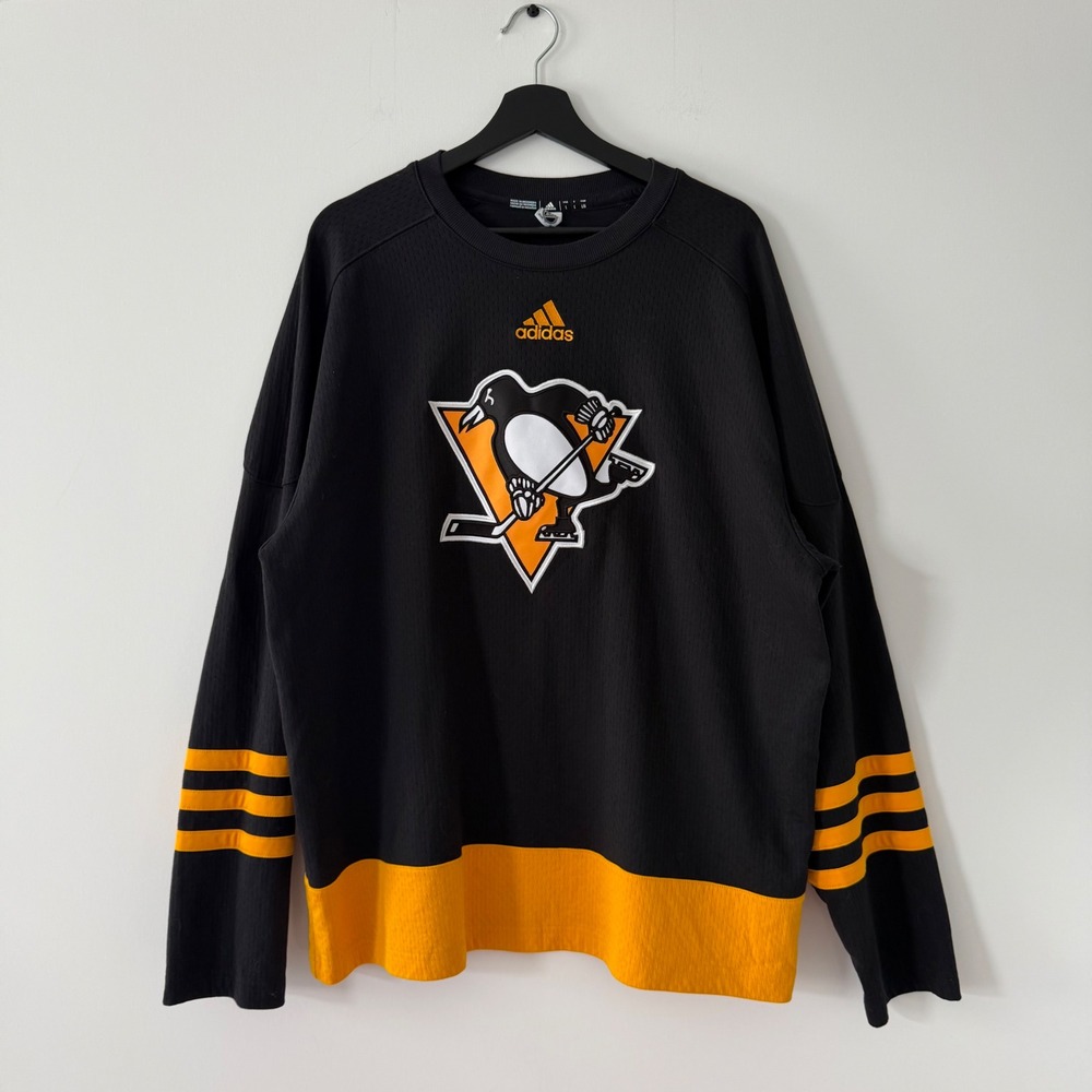 Adidas Pittsburgh Penguins NHL Aeroready LS Sweater Black Gold Mens L HA5783